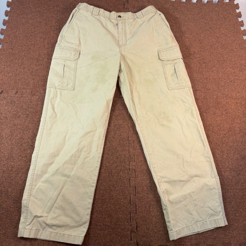LL Bean Comfort Waist Cargo Pants Mens 36x30 Khaki Tan Cotton Straight 191819